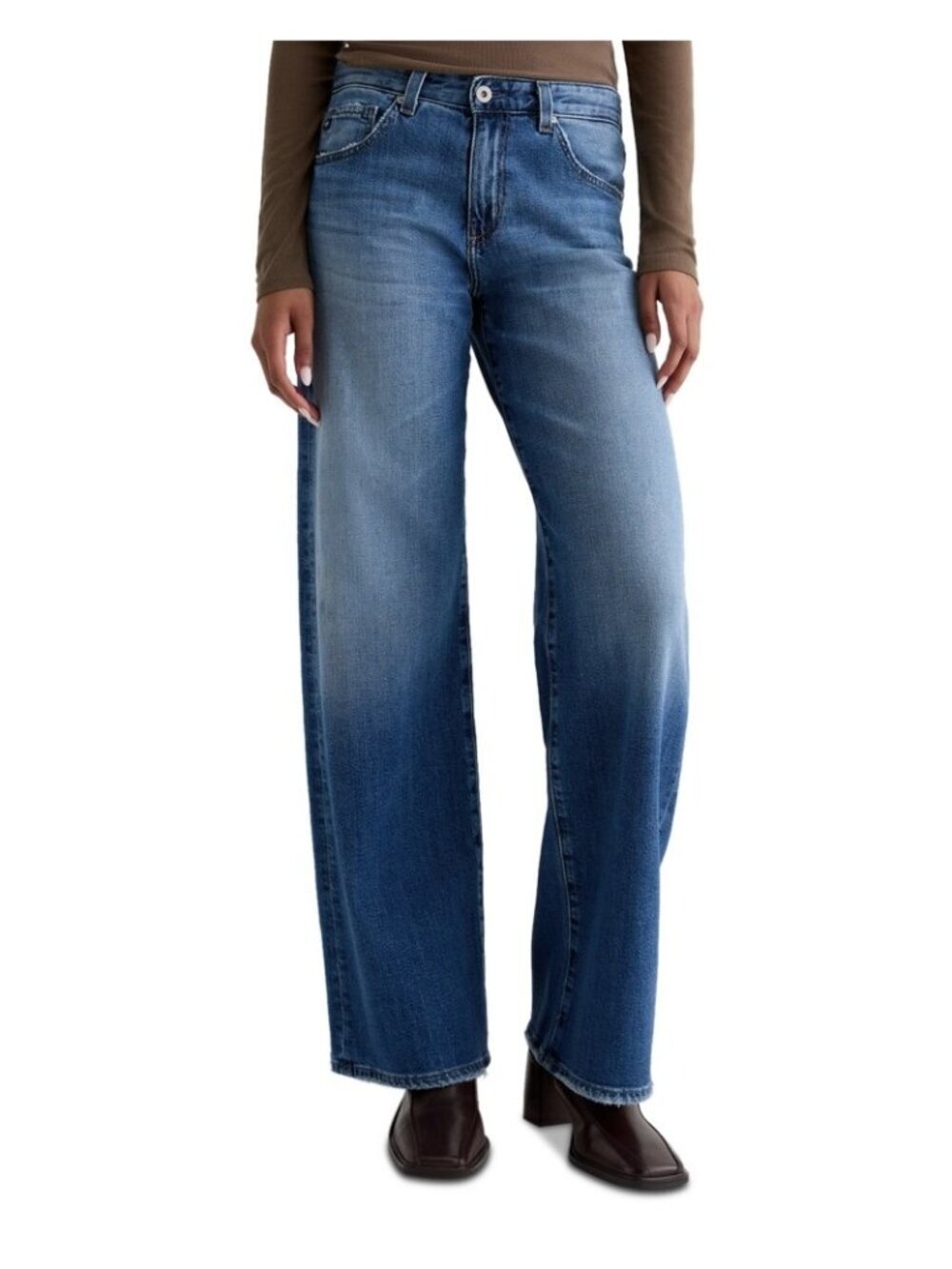 NWT AG Adria Low-Rise Wide Leg Jeans Size 26 Medium Wash Denim MSRP $265